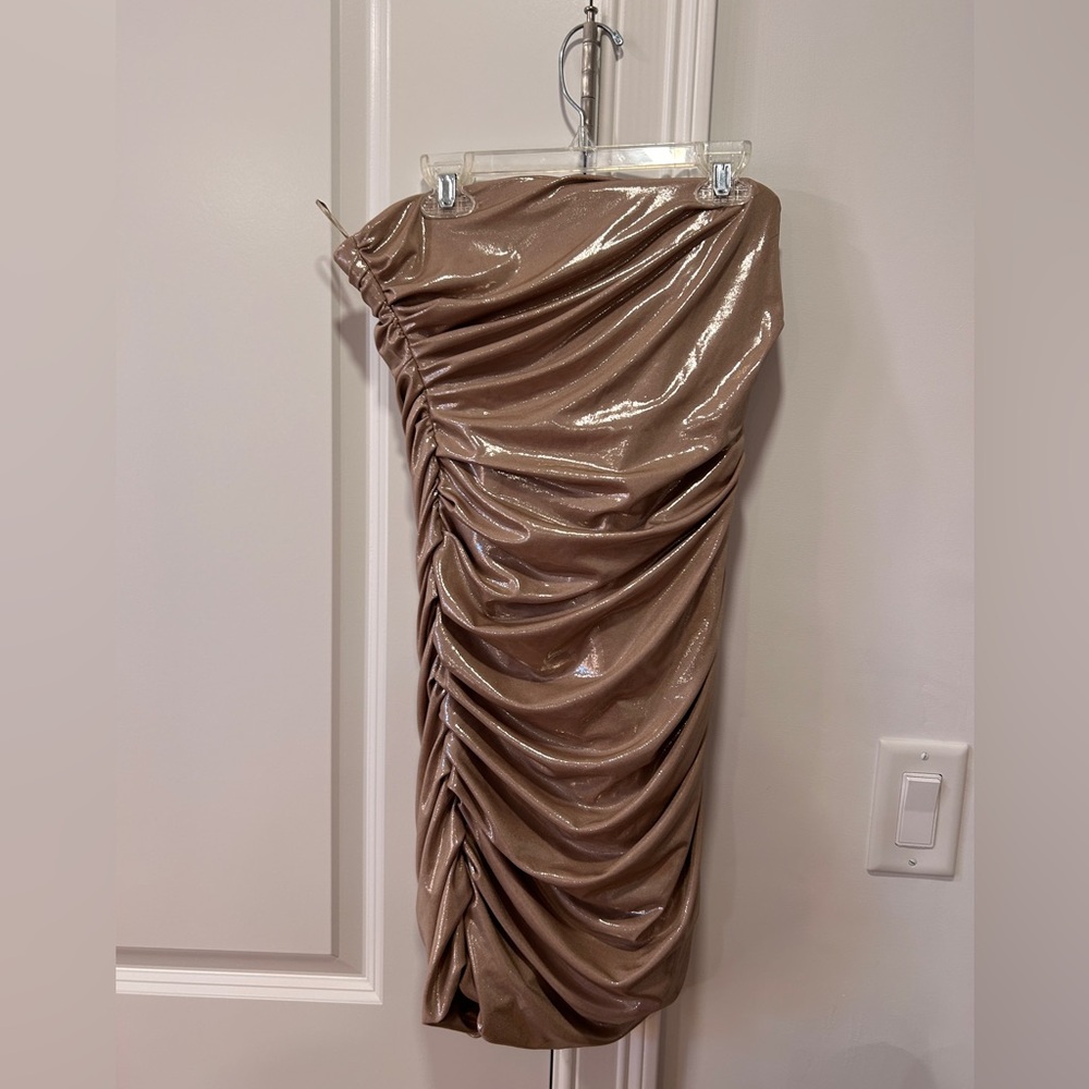 Zara Gold Metallic Dress Off The Shoulder Dress